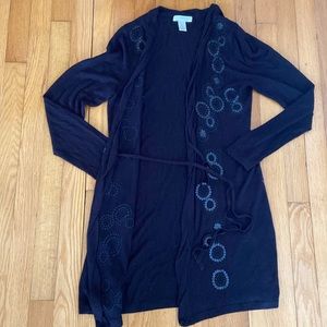 Kenar Long Black Open Tie Front Sweater